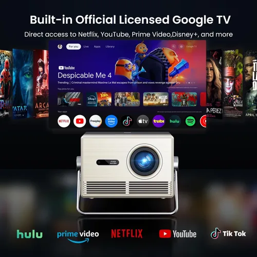 Vista 2 de HAPPRUN - Proyector para exteriores con licencia oficial de 2000 ANSI para exteriores 4K Full HD, proyector inteligente con WiFi y Bluetooth
