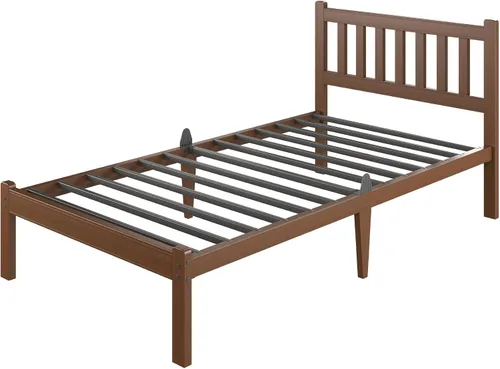 Vista 14 de Askeld Base de cama individual de madera con cabecero, plataforma de bambú sólido de 12 pulgadas de alto, no necesita somier, marco de cama