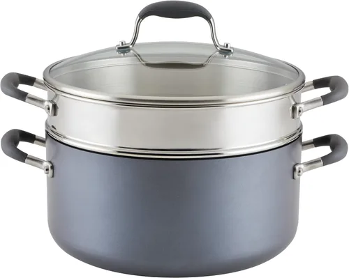 Vista 8 de Anolon Advanced Home Cacerola Antiadherente de Aluminio Anodizado Duro con Colador y Tapa, 2 Cuartos (Cacerola Coladora de 2 Qt, Índigo)