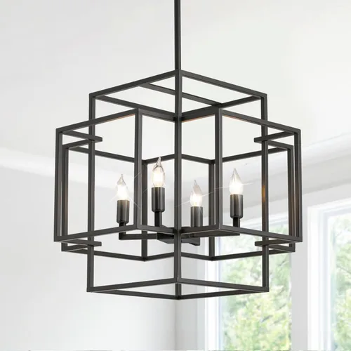Vista 14 de Candelabro Negro de Granja, Candelabros Grandes para Techos Altos, Lámpara Colgante de Linterna Escalonada de 8 Luces, Accesorios de Iluminación