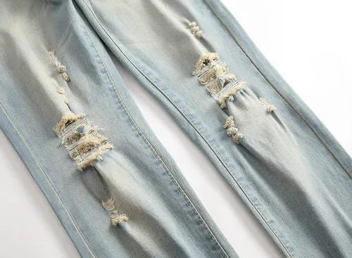 Vista 4 de LONGBIDA - Jeans para hombre, de tiro ajustado, con roto y desgastados