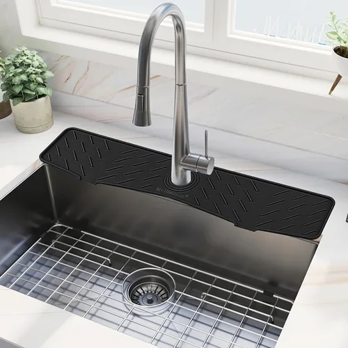 Vista 9 de Alfombrilla de Silicona para Grifo de Fregadero de Cocina – Gen 3 Protector contra Salpicaduras con Pendiente de 10° con Orificio Recortable