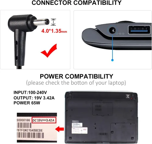 Vista 2 de Cargador Eokoowo de 65 W compatible con Asus Vivobook Go 12 15 Series E1504FA F1605 L210 L210M L510 L510MA, Vivobook 14 15 F412 F415 X515, F515JA