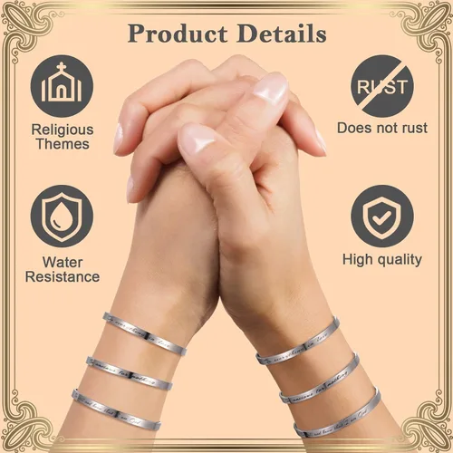Vista 7 de Funtery 12 pulseras cristianas grabadas con versículos de la Biblia, regalo de Pascua para mujeres, bautismo religioso, escritura inspiradora