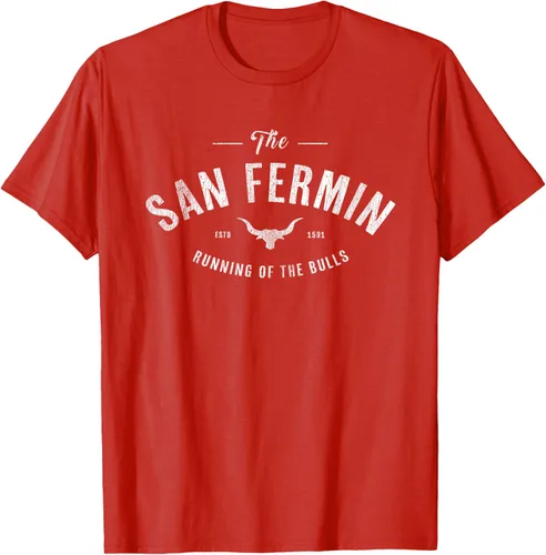 Vista 44 de The Running of the Bulls" - Pamplona Gift - Camiseta San Fermin, Rojo, S Asfalto
