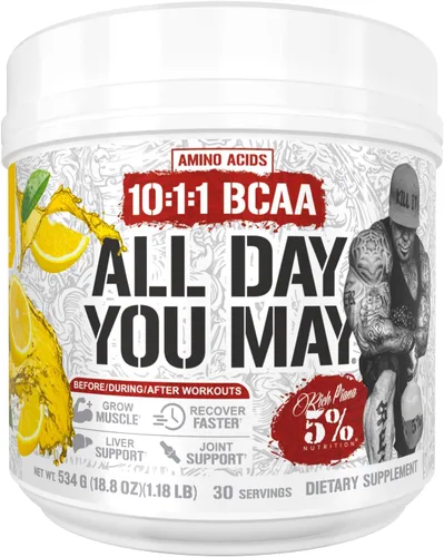 Vista 13 de 5% Nutrition Rich Piana AllDayYouMay BCAA Powder Aminoácidos prémium para intra y después del entrenamiento, EAA, electrolitos Hidratación