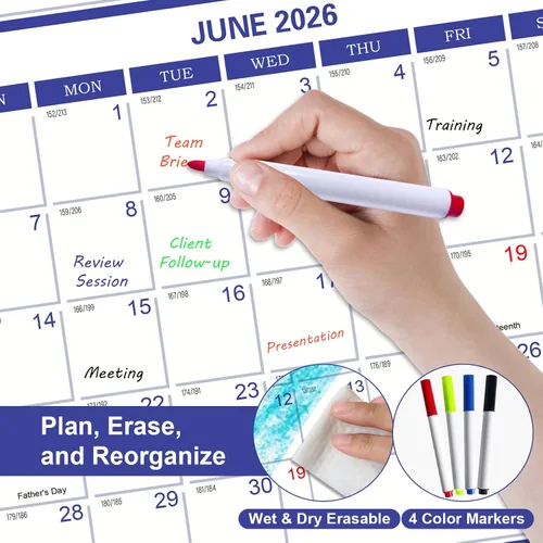 Vista 4 de Calendario de pared 2026 de 32 x 48 pulgadas, 12 meses de enero a diciembre, planificador anual anual grande de borrado en seco, calendario