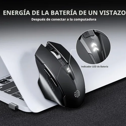 Vista 8 de INPHIC - Ratón inalámbrico recargable, batería visible, 2400 DPI, 6 botones, ratón grande ergonómico para portátil, computadora, Mac, PC, etc.