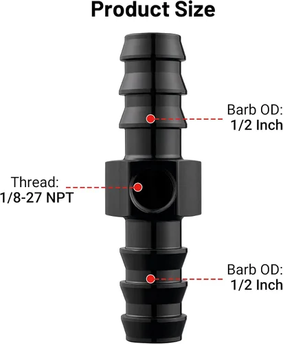Vista 3 de EVIL ENERGY Adaptador de montaje de manómetro de combustible de 1/2 púa con puerto de medidor de sensor NPT de 1/8 "Aluminio Negro