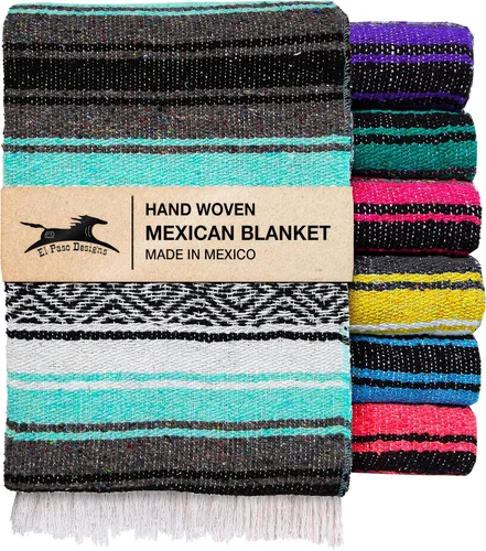 Vista 15 de El Paso Designs – Manta mexicana de yoga – 51 x 74"– Colorida manta de estudio mexicano Falsa – ideal para yoga, camping, picnic, playa manta