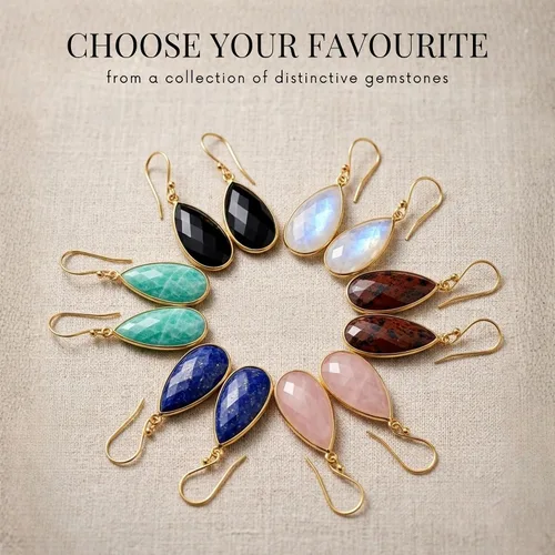 Vista 6 de Gempires - Aretes largos de gota con piedras preciosas facetadas para mujer