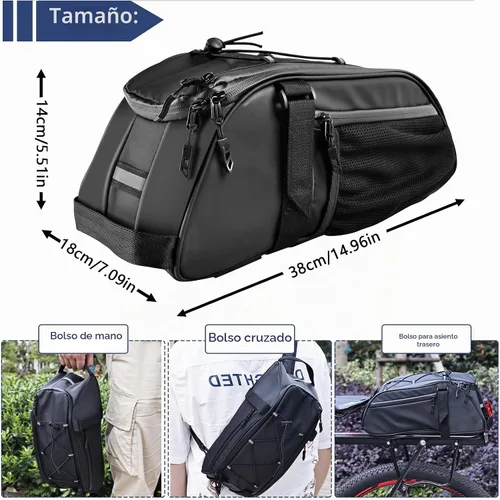 Vista 4 de Bolsa trasera para bicicleta reflectante, resistente al agua, bolsa de almacenamiento para maletero de bicicleta, bolsa de transporte para pecho