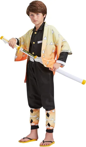 Vista 7 de Anime Zenitsu Cosplay Costume kimono Christmas Thanksgiving Day Cloak Outfit Halloween Dress Uniform for Boys Kids Adults
