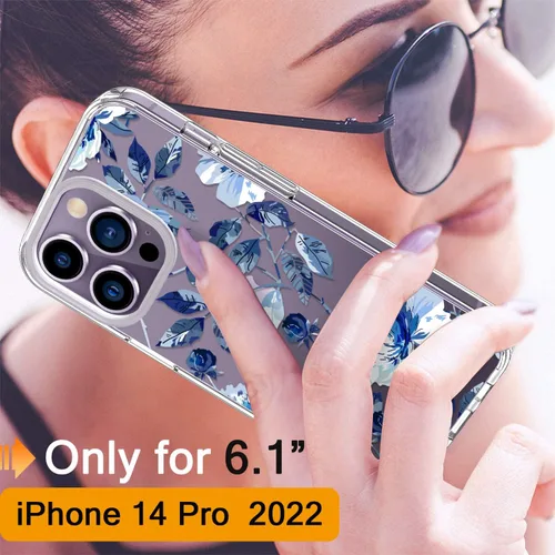 Vista 2 de Funda para iPhone 14 Pro con protector de pantalla, 6.1 pulgadas, transparente de cuerpo completo, a prueba de golpes, diseño floral, para niñas