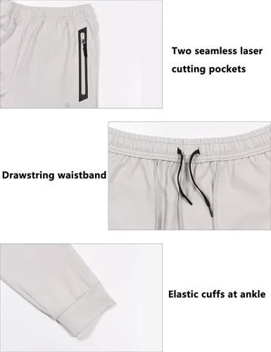 Vista 4 de Little Donkey Andy Pantalones deportivos para hombre con bolsillos con cremallera, pantalones deportivos cónicos para correr, gimnasio, entrenamiento