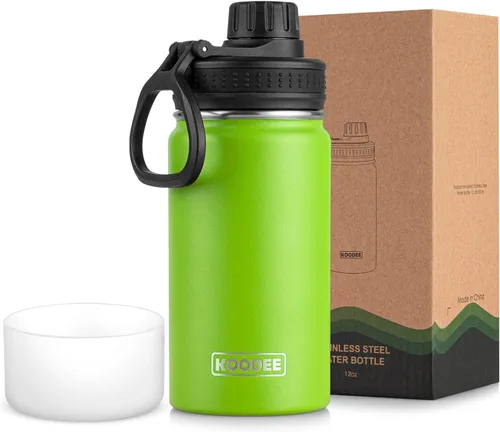 Vista 104 de koodee Botella de agua para niños, botella de agua de acero inoxidable de 12 onzas con aislamiento al vacío para la escuela, botella de agua de boca