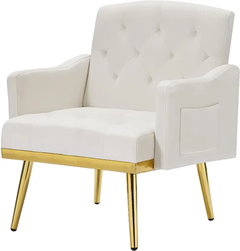 Vista 5 de Sofá con acento de terciopelo, moderno sillón tapizado con bolsillo para sala de estar, dormitorio, oficina, sala de recepción, sala de estar