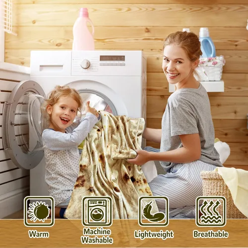 Vista 7 de Bcareself Manta de Tortilla 2.0 de Doble Cara Tamaño Adulto Gigante de Doble Cara para Niños Divertida Realista de Comida Personalizada Manta