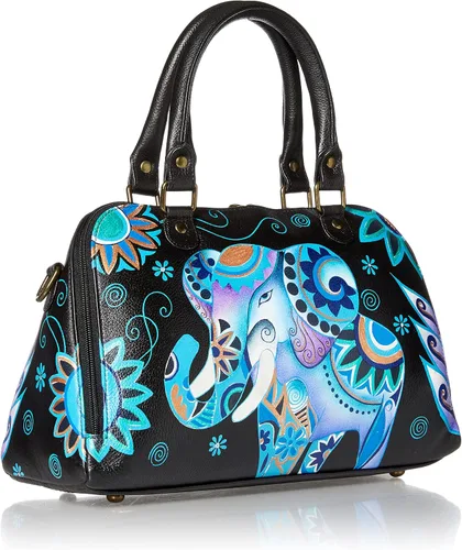 Vista 2 de Anna by Anuschka Womens Genuine Leather Wide Organizer Satchel - Hand Painted Original Artwork