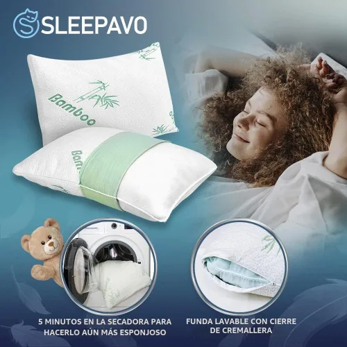 Vista 5 de Juego de 4 almohadas de espuma viscoelástica tamaño Queen - Almohadas refrescantes para dormir - Para espalda, estómago, almohada firme para dormir