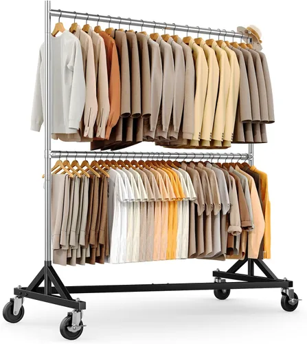 Vista 11 de HOKEEPER Perchero Z con capacidad para 500 libras, resistente perchero de ropa comercial para colgar ropa con ruedas, estante Z portátil