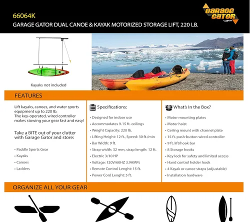 Vista 5 de 66064K - Elevador doble para kayak y canoa, color negro