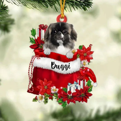 Vista 173 de Perro Akita Inu personalizado en bolsa de regalo, adorno de Navidad, nombre personalizado, regalo para amantes de los perros, familia, Navidad