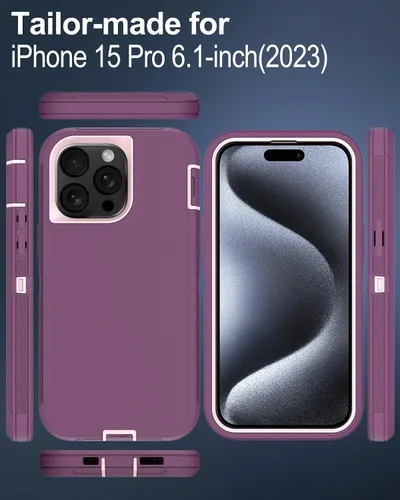 Vista 3 de Funda para iPhone 15 Pro con protector de pantalla de vidrio templado, protección contra caídas de 16 pies, con cubierta de puerto a prueba