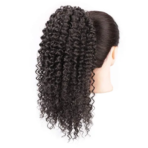 Vista 9 de Vigorous Extensión de Cola de Caballo con Cordón Corta Afro Rizada Crespa Marrón Cola de Caballo para Mujeres Africanas Colas de Caballo Esponjosas