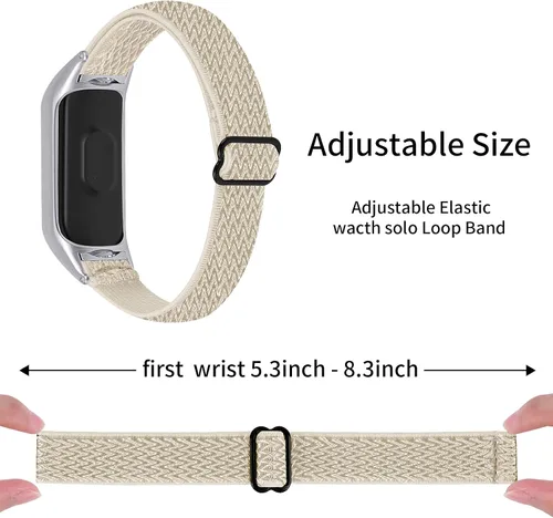 Vista 3 de Correa deportiva compatible con Xiaomi Mi Band 5, banda elástica de repuesto tejida deportiva suave transpirable ajustable de 5.3 a 8.3 pulgadas