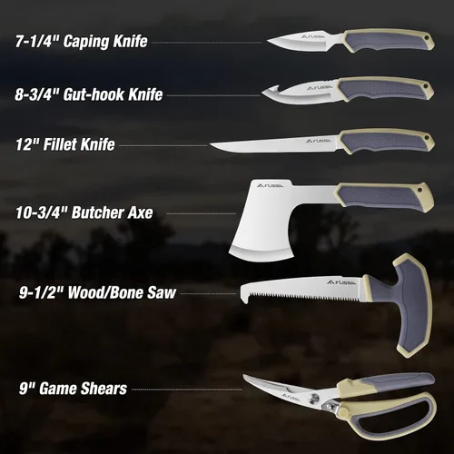Vista 2 de Flissa Kit de aderezo de campo de caza y cuchillo de caza con funda de cuero