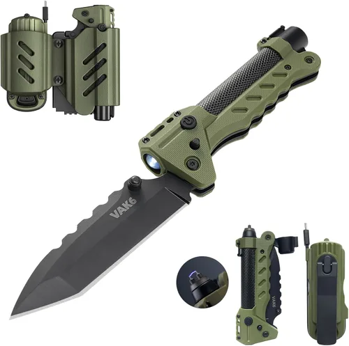 Vista 11 de VIPERADE VAK6 Multiherramienta de supervivencia con cuchillo plegable, linterna LED, encendido por pulso y generador de manivela, cuchillo