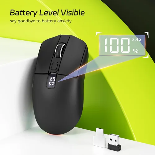 Vista 3 de Uciefy Ratón inalámbrico Bluetooth, triple modo (2.4G+BT5.0+BT5.1), mouse Bluetooth LED, USB C recargable con pantalla LED, ratones de computadora