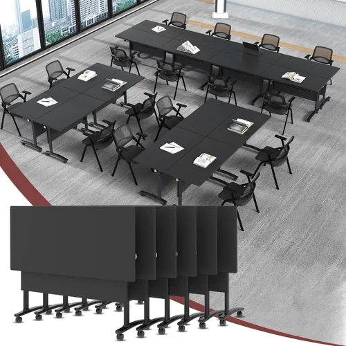 Vista 22 de Paquete de 6 mesas de conferencias plegables, mesa de entrenamiento Nuez