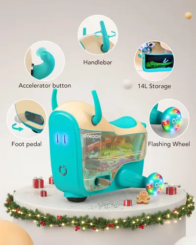 Vista 4 de Gyroor Juego de Coche Eléctrico Infantil de Paseo para Edades 4-8, Maleta de Viaje de Avión 2-en-1 con Almacenamiento, 3 Modos de Velocidad, Ruedas