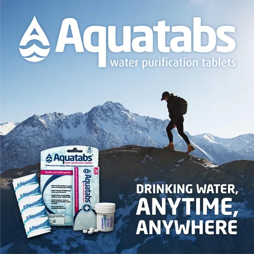Vista 6 de Aquatabs Tabletas de purificación de agua de 49 mg (paquete de 30). Purificador de agua portátil para artículos esenciales de campamento,
