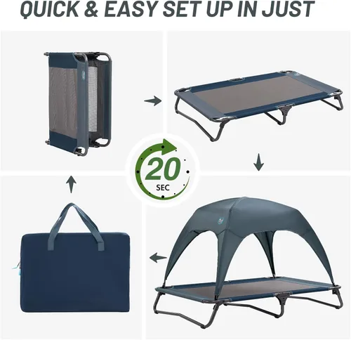 Vista 4 de Timber Ridge Cama para perros al aire libre con toldo, cama elevada y refrescante para perro, cama elevada portátil para perro con toldo extraíble