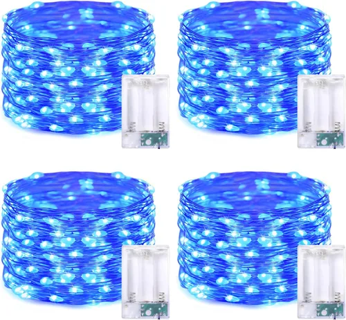 Vista 16 de JMEXSUSS 4 unidades de luces de hadas LED de 50 luces en púrpura y verde, luces de cadena de hadas operadas con batería, luces de 16 pies