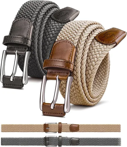 Vista 9 de Cinturón de golf para hombre, 2 unidades, cinturón elástico trenzado de 1 3/8 pulgadas, en caja de regalo para jeans casuales, deportes y trabajo