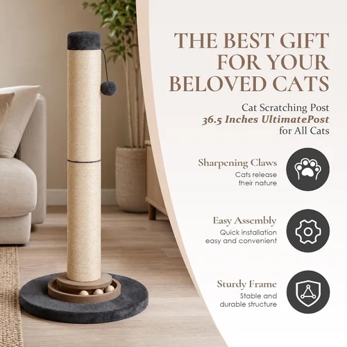 Vista 7 de Poste rascador para gatos resistente, 35 pulgadas de alto, torre de árbol para gatos con bola colgante para gatos de interior y adultos, poste