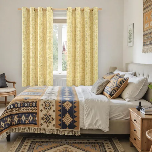 Vista 2 de BGment - Cortinas francesas de campo amarillas mostaza de 63 pulgadas de largo para dormitorio, patrón botánico de jacquard de hojas, estilo rústico