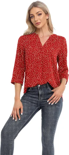 Vista 3 de VIISHOW Blusas casuales de gasa para mujer, manga 34, cuello en V, blusa holgada