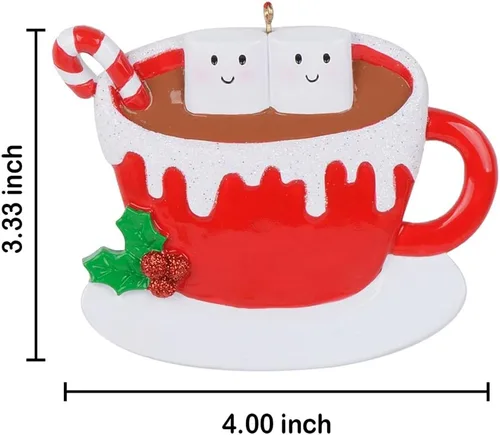 Vista 5 de Taza de malvavisco de chocolate caliente para pareja, adorno para árbol de Navidad 2025, adorno de Navidad personalizado para familia de 2, regalo