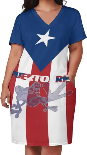Vista 6 de Vestido suelto con bolsillo y bandera de Puerto Rico para mujer, talla S