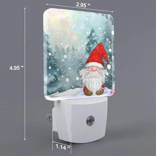 Vista 2 de Paquete de 2 luces LED de Navidad con gnomo de nieve, luces nocturnas de emergencia con sensor automático, juego de 2 para dormitorio, baño