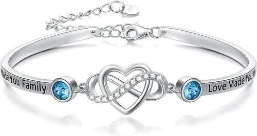 Vista 24 de AOBOCO Pulsera de corazón infinito ajustable de plata de ley 925 para hermana, mejor amiga, hija, mamá, abuela, nieta, nuera, madrina, ahijada