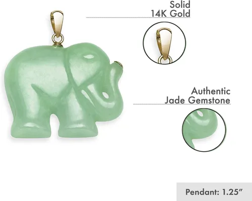 Vista 2 de Colgante de collar de elefante de jade natural de oro amarillo de 14 quilates, Jade