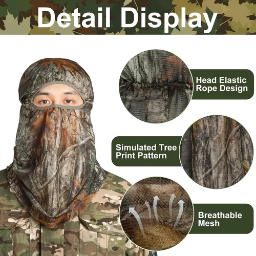 Vista 3 de Watayo 2 máscaras faciales de caza de camuflaje, máscara de malla transpirable ajustable para hombres