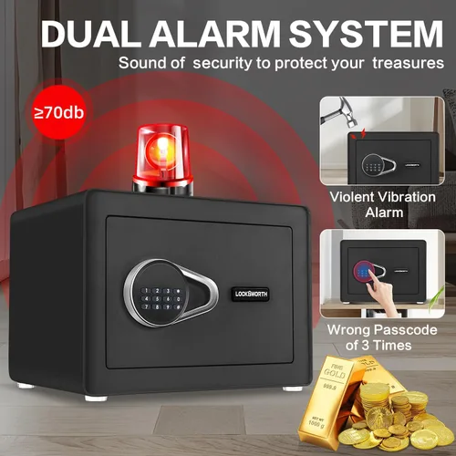 Vista 2 de Caja fuerte para el hogar, caja fuerte pequeña de 1.0 pies cúbicos con estante extraíble, sistema de alarma, caja de seguridad electrónica digital