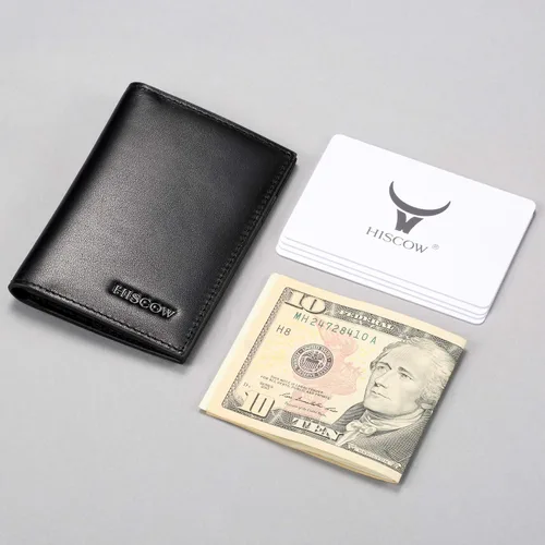 Vista 2 de Slim Leather Credit Card Holder 4cc for Men & Women, Italian Calfskin (Black)